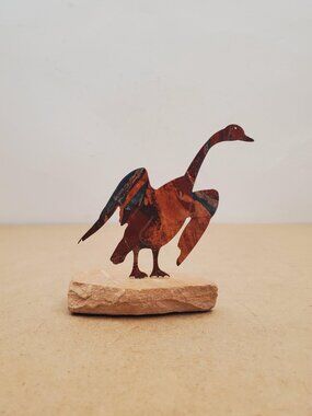 Vintage Screaming swan Figurine Paperweight Southwestern Decor Bird Stone Metal